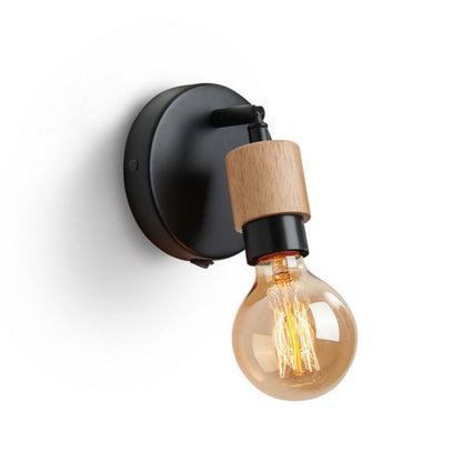 Wooden Board Iron Glass Lamp Head 1-Light Wall Sconce Lamp