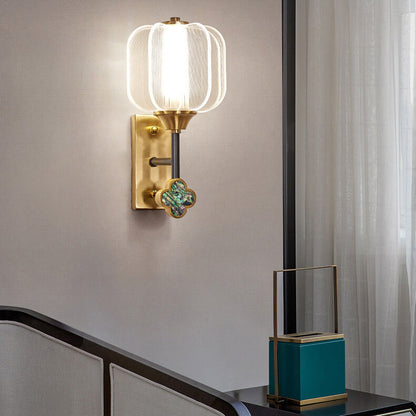 Chinese Full Copper Acrylic Lampshade LED Wall Sconce Lamp