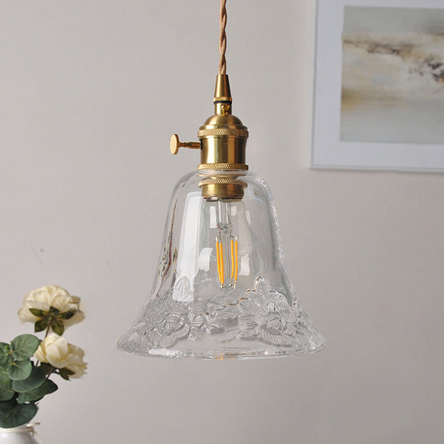 Brass Trumpet Glass Shade 1-Light Wall Sconce Lamp