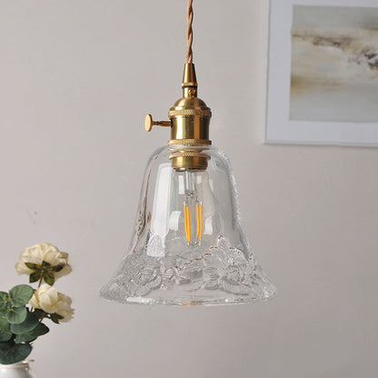 Brass Trumpet Glass Shade 1-Light Wall Sconce Lamp