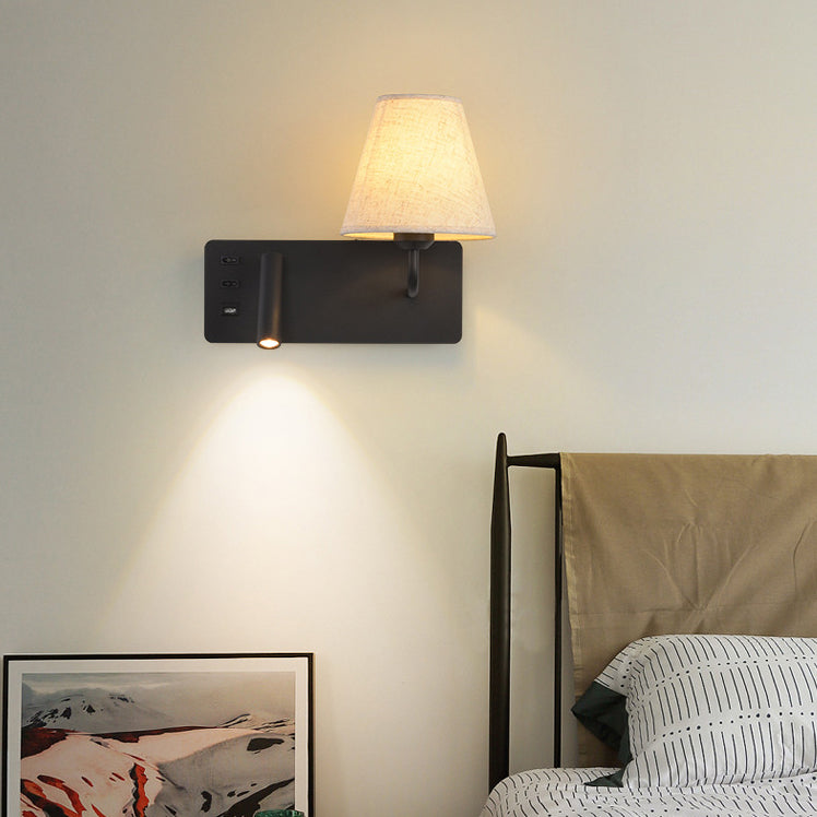 Simplicity Aluminum Fabric Cone 1-Light Wall Sconce Lamp