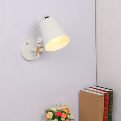 Scandinavian Iron Shade Wood 1-Light Wall Sconce Lamp