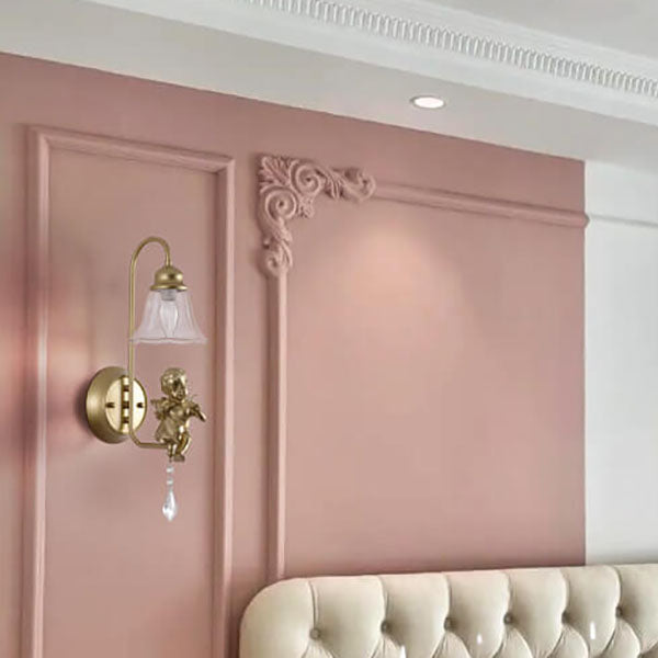 Traditional Glass Iron Cone Angel 1-Light Wall Sconce Lamp