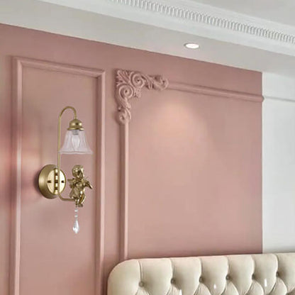 Traditional Glass Iron Cone Angel 1-Light Wall Sconce Lamp