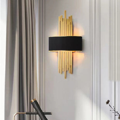 Iron Line Fabric Cylinder Shade 2-Light Wall Sconce Lamp