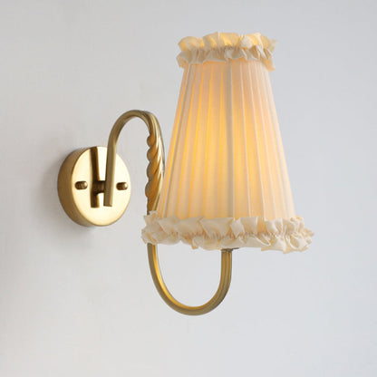 Pastoral Pleated Fabric Lace Shade 1-Light Wall Sconce Lamp