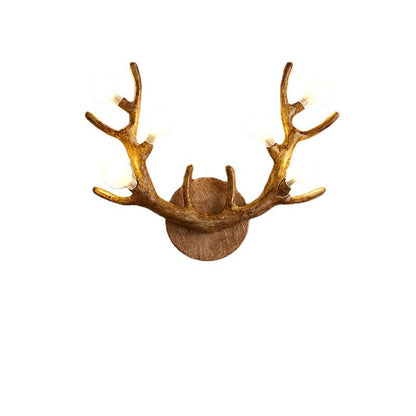 Resin Antler Branch Glass Shade 6-Light Wall Sconce Lamp