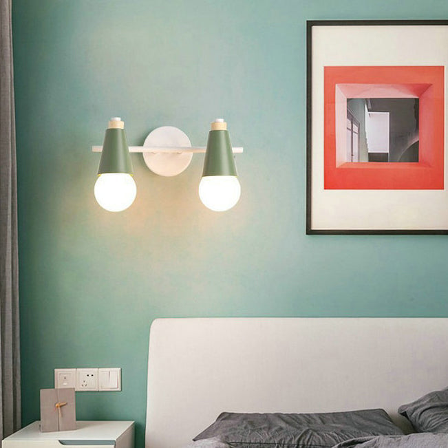 Simplicity Wood Iron Horn Cone 1/2/3 Light Wall Sconce Lamp