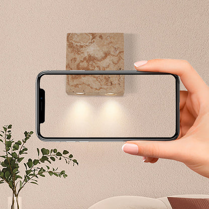 Traditional Japanese Square Stone 2-Light Wall Sconce Lamp