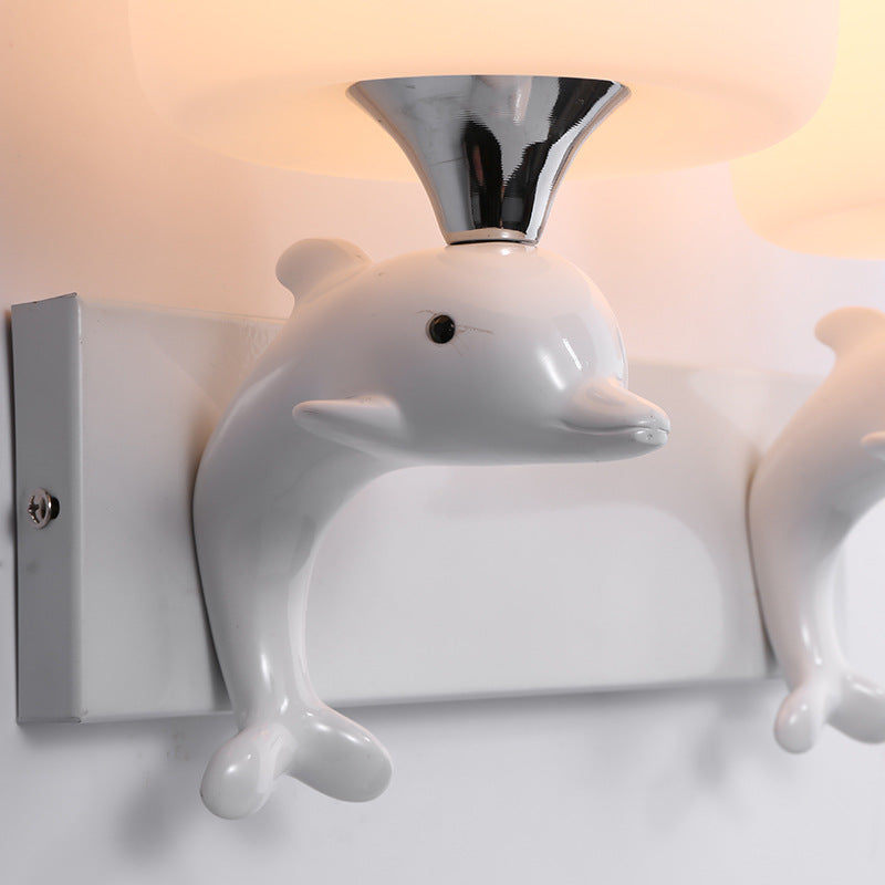 Dolphin Metal Resin Glass 1/2 Light Wall Sconce Lamp