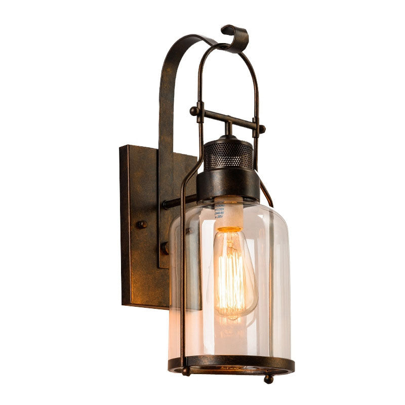Industrial Iron Glass Cylinder 1-Light Wall Sconce Lamp