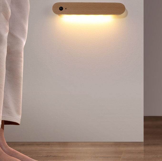 Wood LED USB Human Sensor Night Light Wall Sconce Lamp