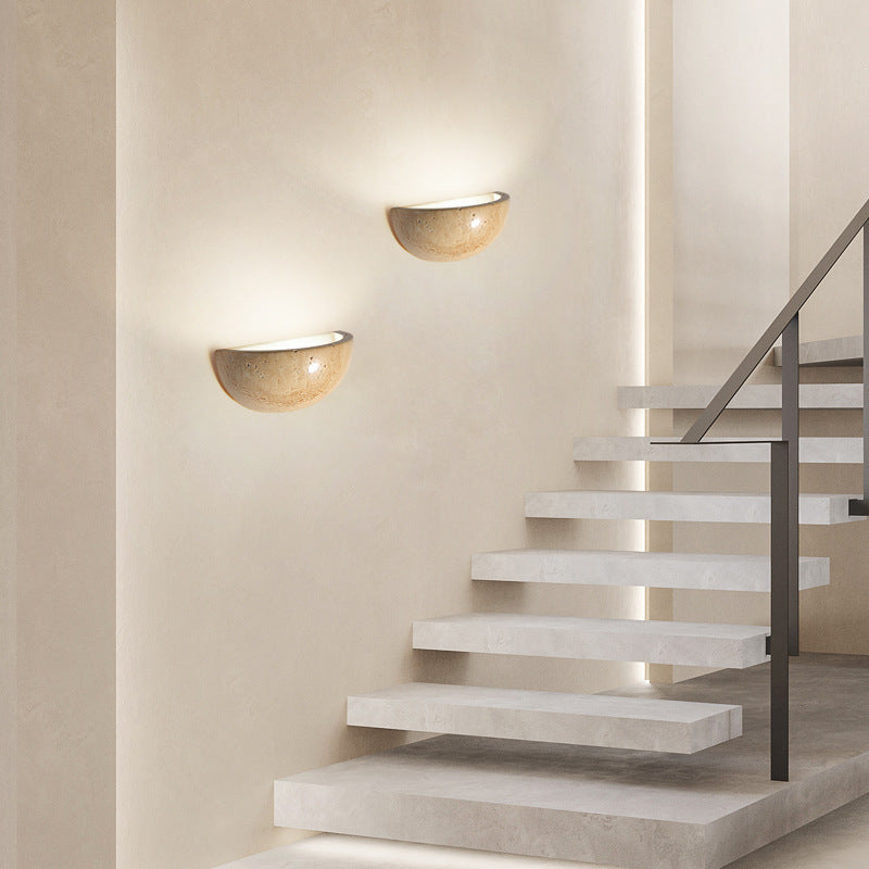 Japanese Travertine Half Circle 1-Light Wall Sconce Lamp