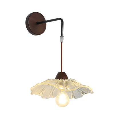 Chinese Lotus Leaf Flower Walnut 1-Light Wall Sconce Lamp