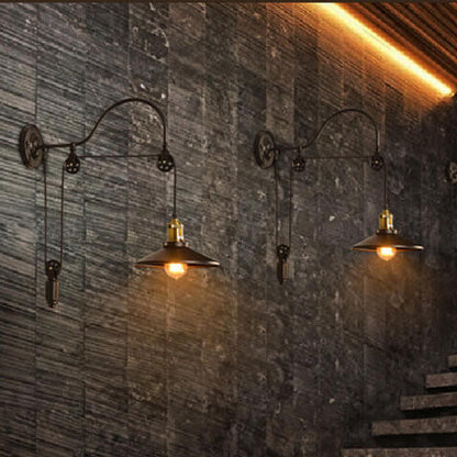 Contemporary Industrial Iron Round 1-Light Wall Sconce Lamp