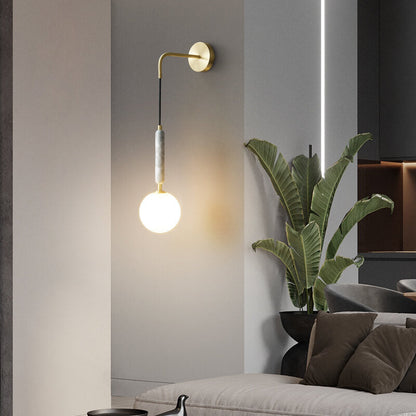 Ball Shade Marble Arm Hanging 1-Light Wall Sconce Lamp