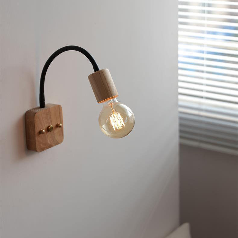 Walnut Oak Wood Hose Adjustable 1-Light Wall Sconce Lamp