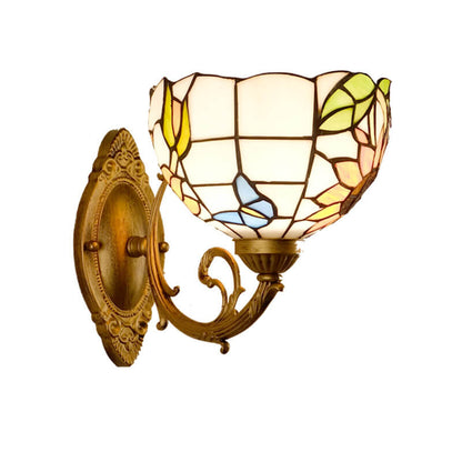 European Tiffany Glass Metal 1-Light Wall Sconce Lamp