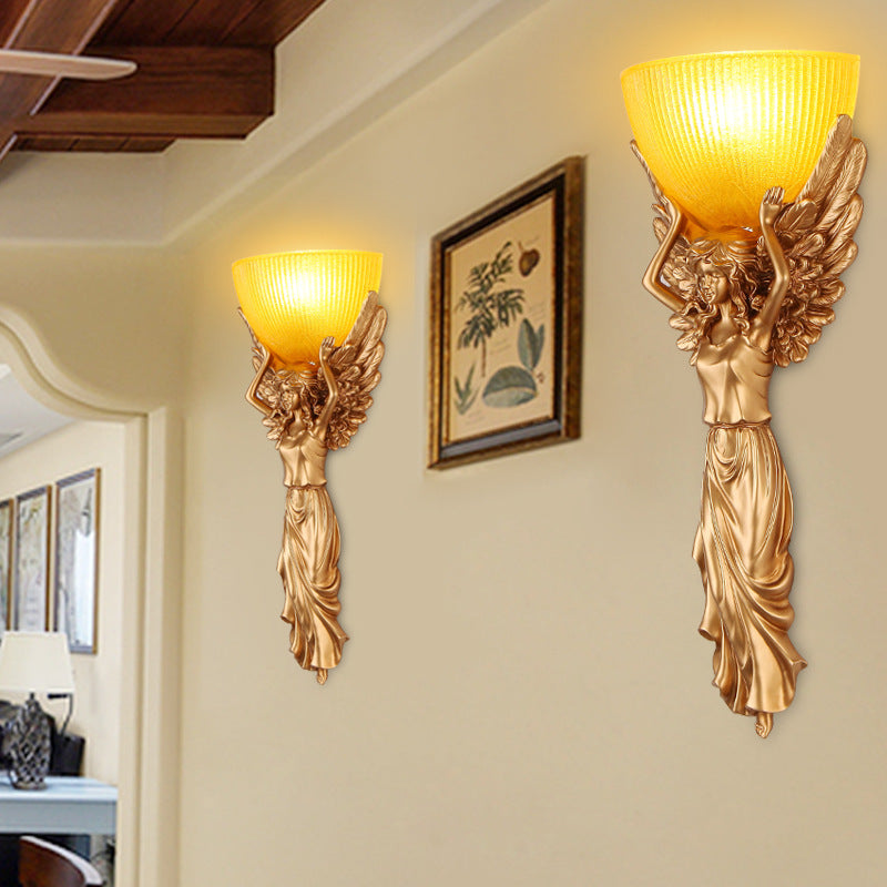 European Resin Glass Angel Statue 1-Light Wall Sconce Lamp