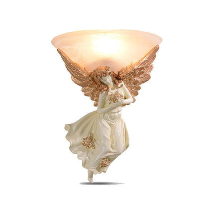 Resin Angel Wing Glass Cup Shade 1-Light Wall Sconce Lamp