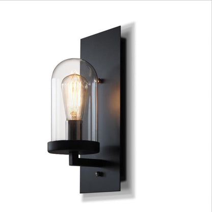 Rectangular Glass Iron Plate 1-Light Wall Sconce Lamp