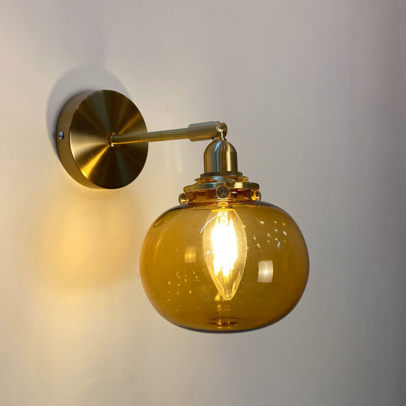 Japanese Round Ball Glass Brass 1-Light Wall Sconce Lamp