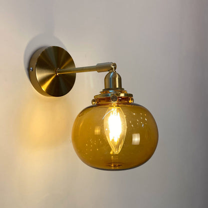 Japanese Round Ball Glass Brass 1-Light Wall Sconce Lamp