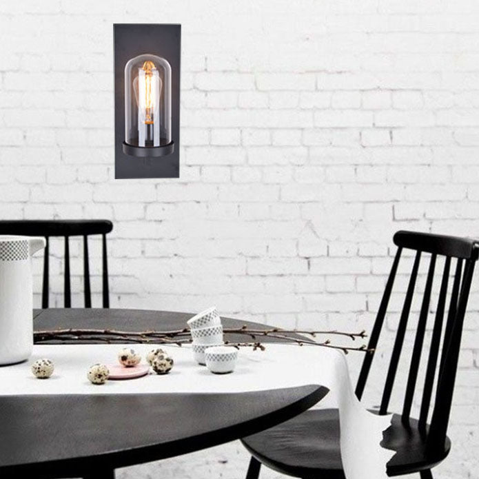 Rectangular Glass Iron Plate 1-Light Wall Sconce Lamp