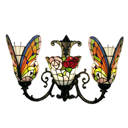 Tiffany Butterfly Alloy Iron Glass 3-Light Wall Sconce Lamp