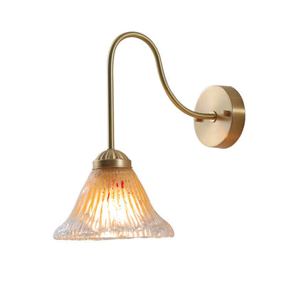 Yellow Glass Cone Brass 1-Light Wall Sconce Lamp