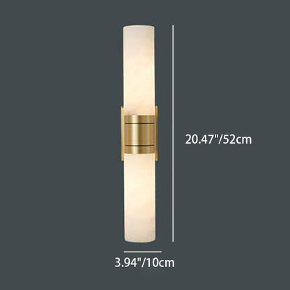 Mid-Century Marble Column Copper 2-Light Wall Sconce Lamp