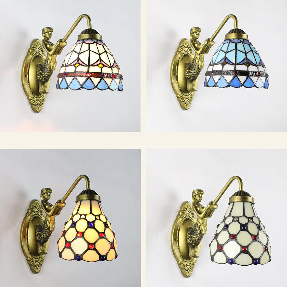 Tiffany Conical Stained Glass 1-Light Wall Sconce Lamp