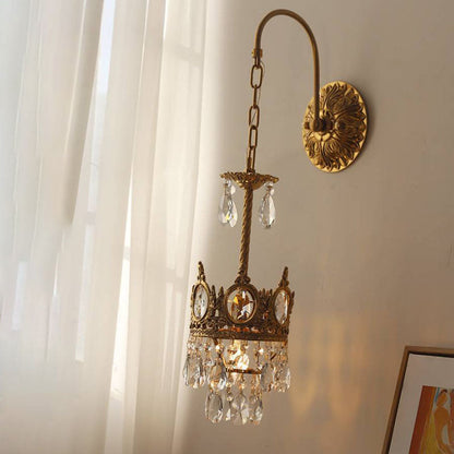 French Bent Crown Copper Crystal 1-Light Wall Sconce Lamp
