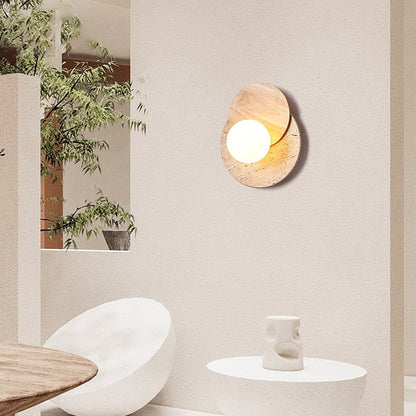 Japanese White Travertine Disc 1-Light Wall Sconce Lamp