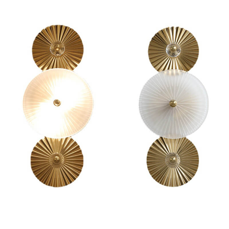 Pleated Hardware Disc Glass Shade 2-Light Wall Sconce Lamp