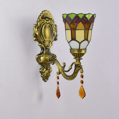 Tiffany Iron Crystal Stained Glass 1-Light Wall Sconce Lamp