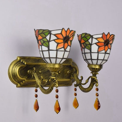 Tiffany Flower Glass Metal Resin 1/2-Light Wall Sconce Lamp