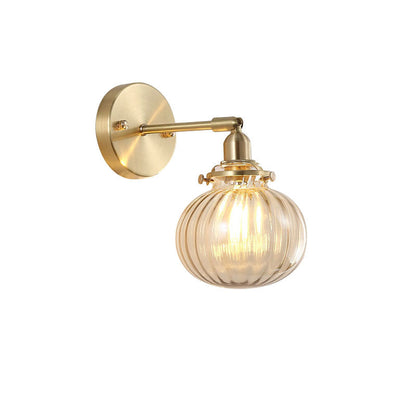 Brass Pumpkin Glass Shade 1-Light Wall Sconce Lamp