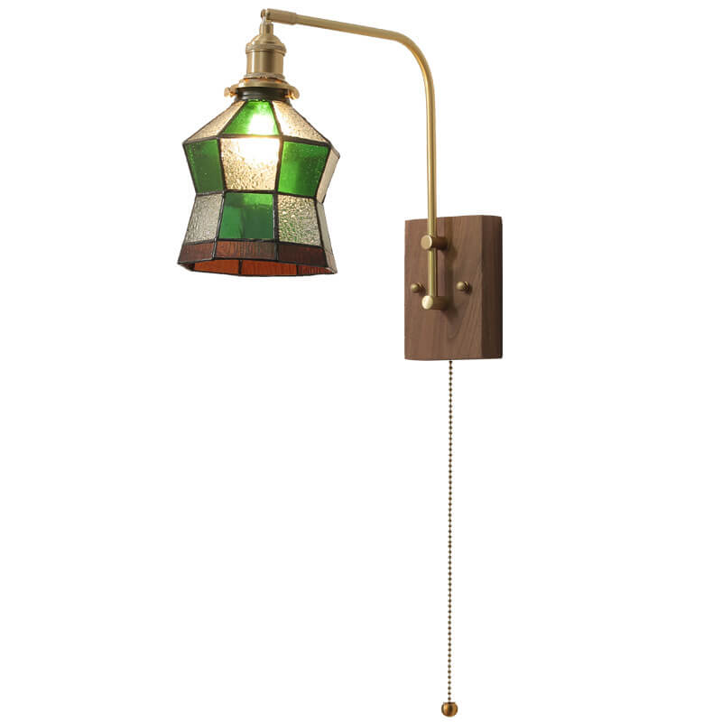 Green Mosaic Glass Cone Brass 1-Light Wall Sconce Lamp
