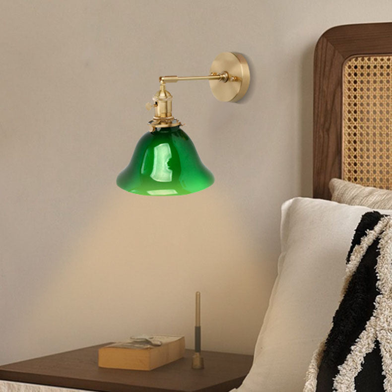 Glass Iron Copper Green Cone 1-Light Wall Sconce Lamp