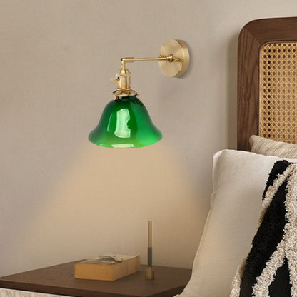 Glass Iron Copper Green Cone 1-Light Wall Sconce Lamp