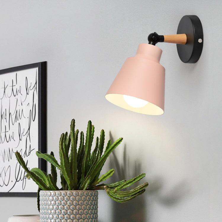 Cylindrical Aluminum Wood 1-Light Wall Sconce Lamp