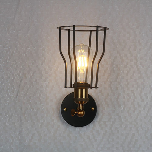 Industrial Round Iron Cage 1-Light Wall Sconce Lamp