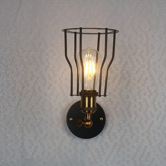Industrial Round Iron Cage 1-Light Wall Sconce Lamp
