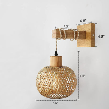 Japanese Round Head Rattan Weaving 1-Light Wall Sconce Lamp