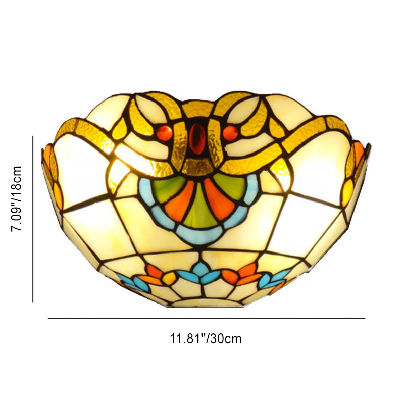 Tiffany Glass Semi-circular Shade 2-Light Wall Sconce Lamp