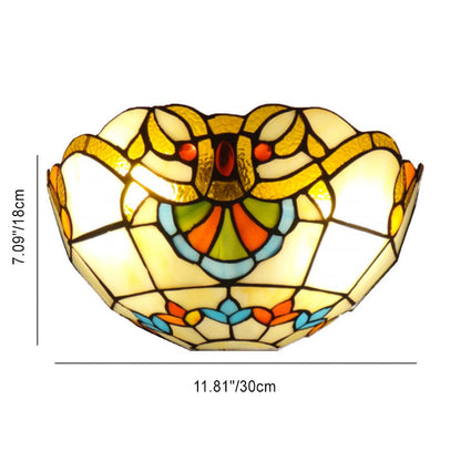 Tiffany Glass Semi-circular Shade 2-Light Wall Sconce Lamp