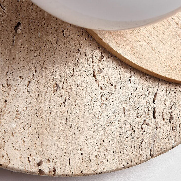 Modern Minimalist Round Wood Stone 1-Light Wall Sconce Lamp