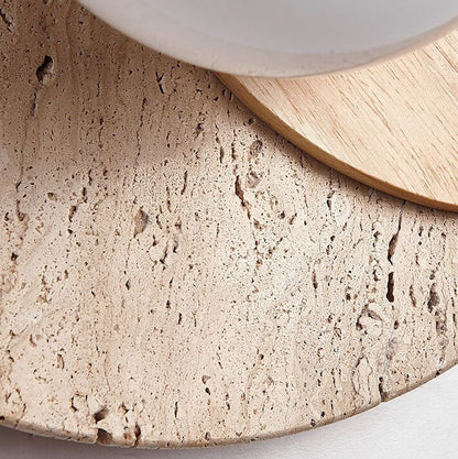 Modern Minimalist Round Wood Stone 1-Light Wall Sconce Lamp