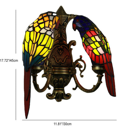 Tiffany Parrot Stained Glass 2-Light Wall Sconce Lamp